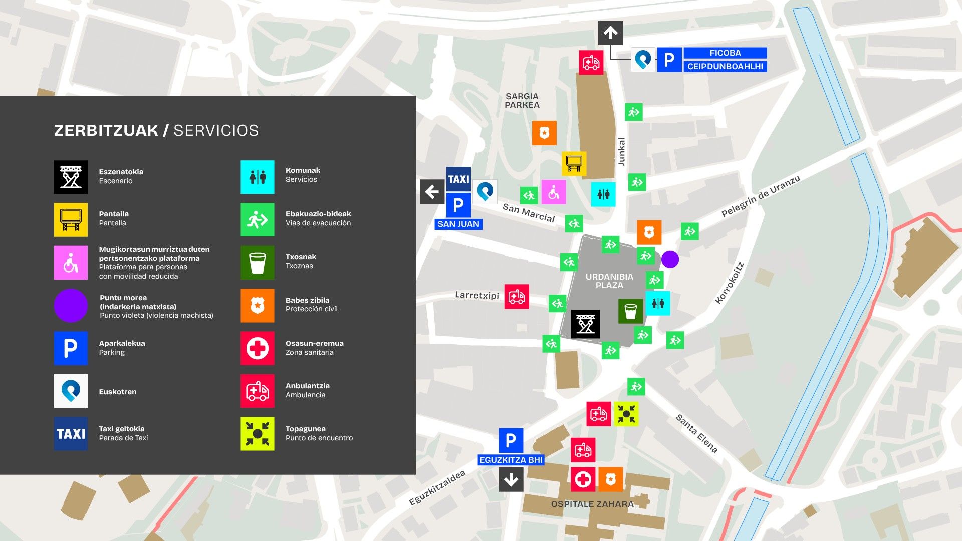 Plano de los servicios dispuestos en torno al concierto de Fermin Muguruza, este jueves en Irun.