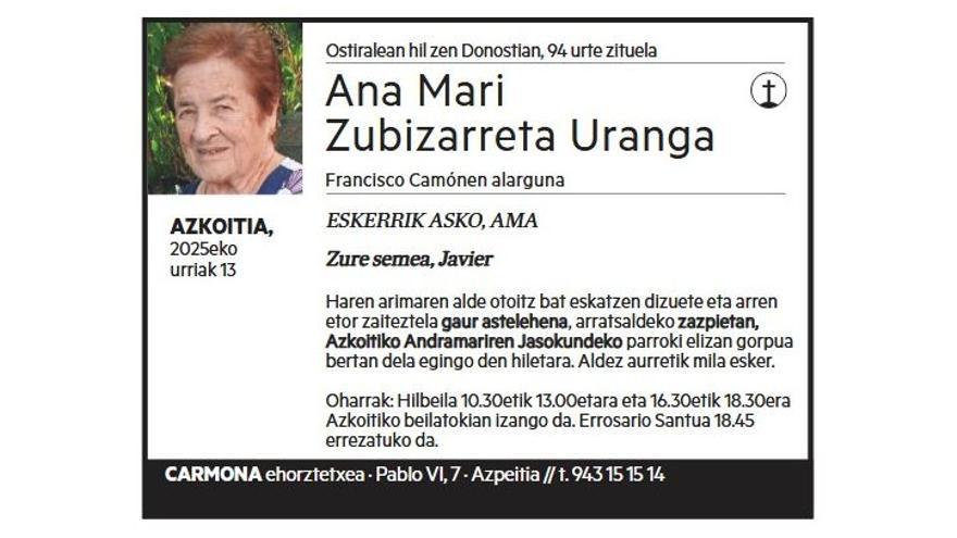 ANA MARI ZUBIZARRETA URANGA
