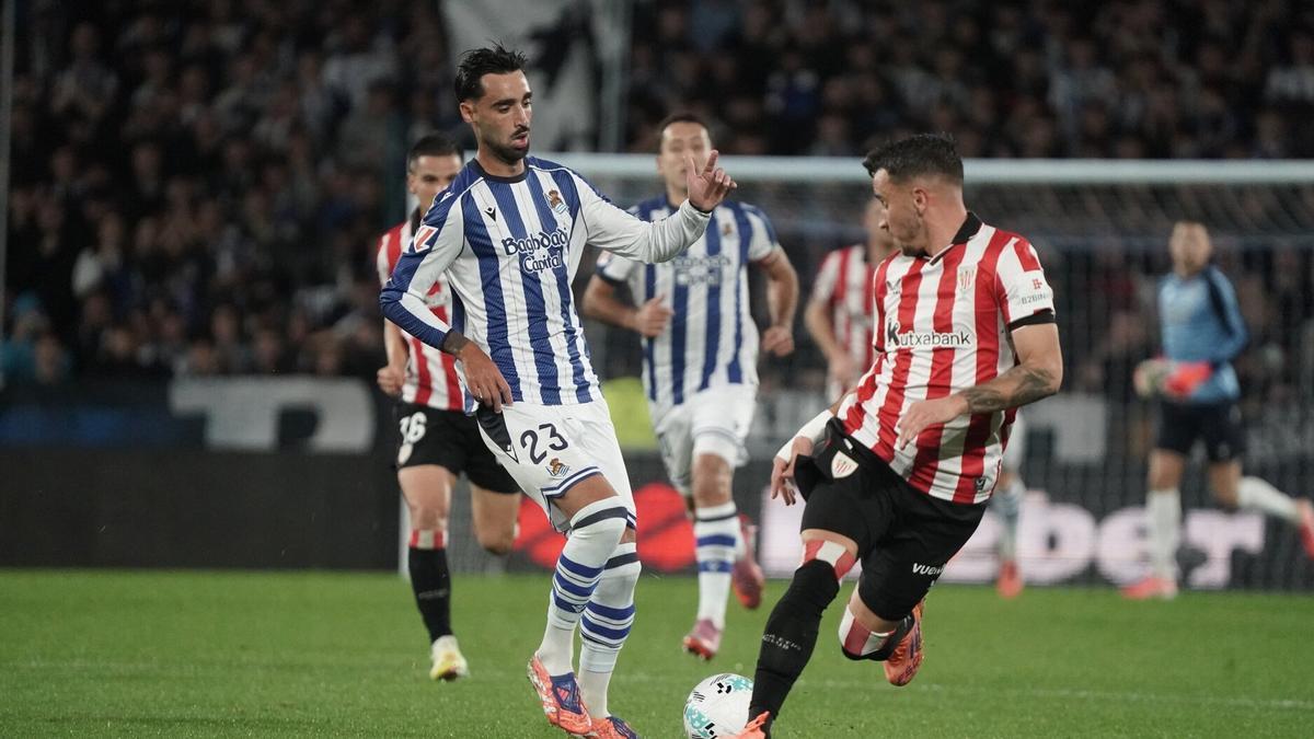 Brais, en el derbi frente al Athletic.