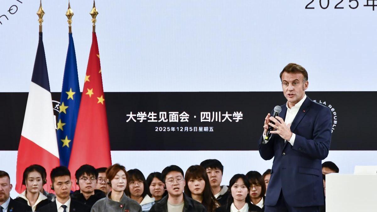El presidente francés, Emmanuel Macron, durante su visita a China