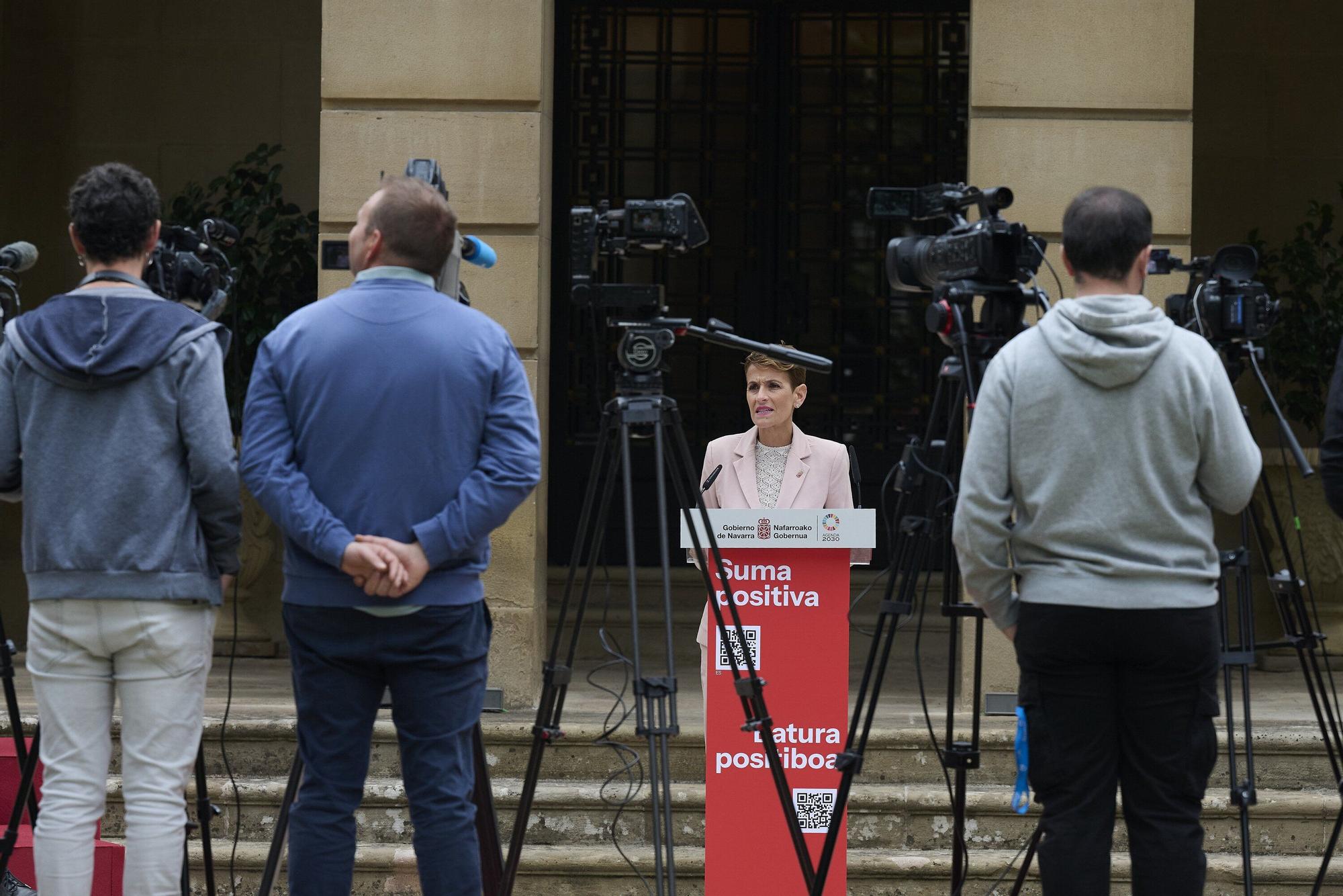 Rueda de prensa de María Chivite en la presentación del balance de mitad de legislatura