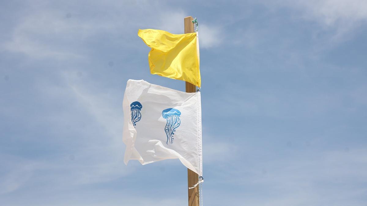 Bandera amarrilla avisando la existencia de medusas
