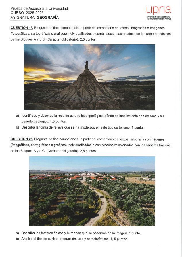 Primera página de Geografía de la PAU 
