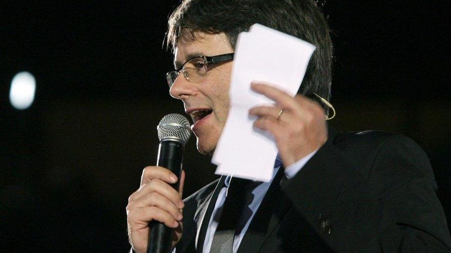El presidente de la Generalitat, Carles Puigdemont, durante su intervención en el Tarraco Arena.