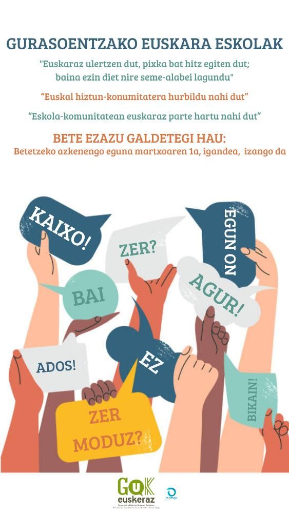 Gurasoentzako Euskara Eskolaren kartela.