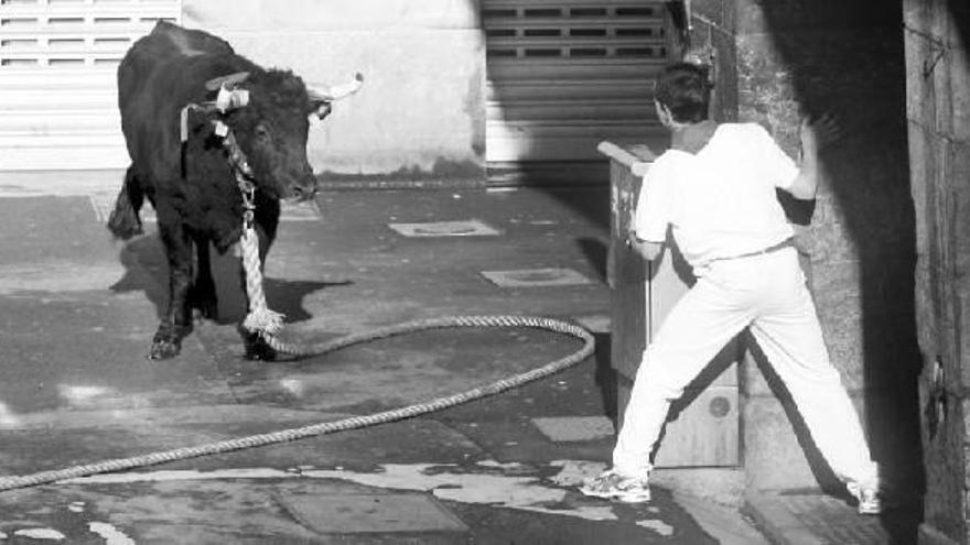 Un joven llama a la vaquilla durante la sokamuturra del pasado jueves, festividad de San Sebastián.