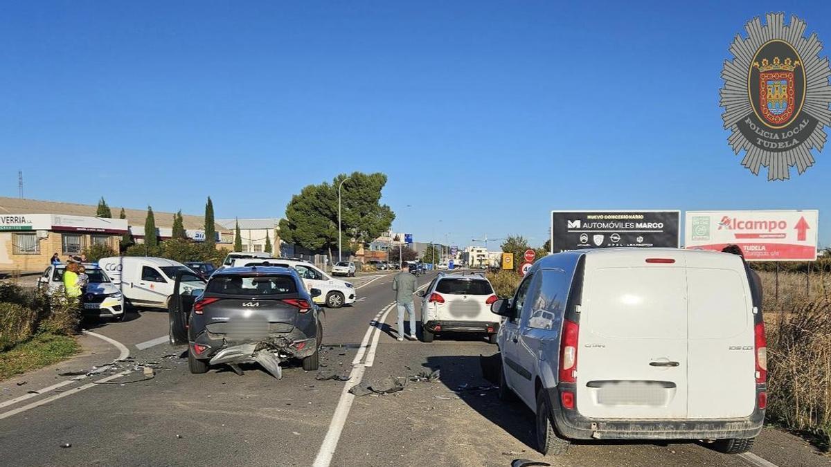 Imagen del lugar del accidente múltiple en Tudela