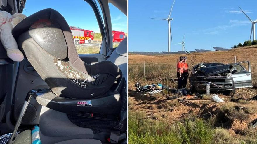 Una silleta infantil evita una tragedia en un accidente en la AP-68 en Navarra
