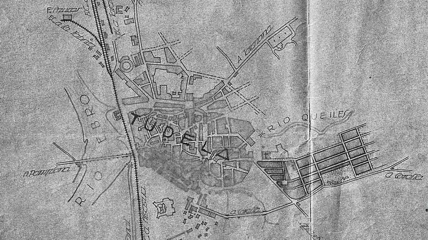 Plano de Tudela del año 1941 con la urbanización proyectada a la derecha.