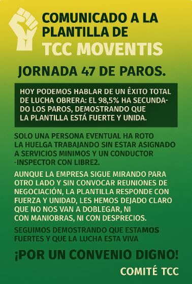 Comunicado de la plantilla de TCC Moventis.