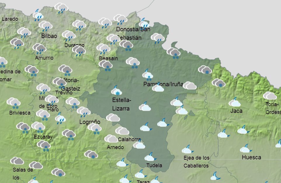 Mapa de previsión de AEMET para la tarde-noche del jueves.