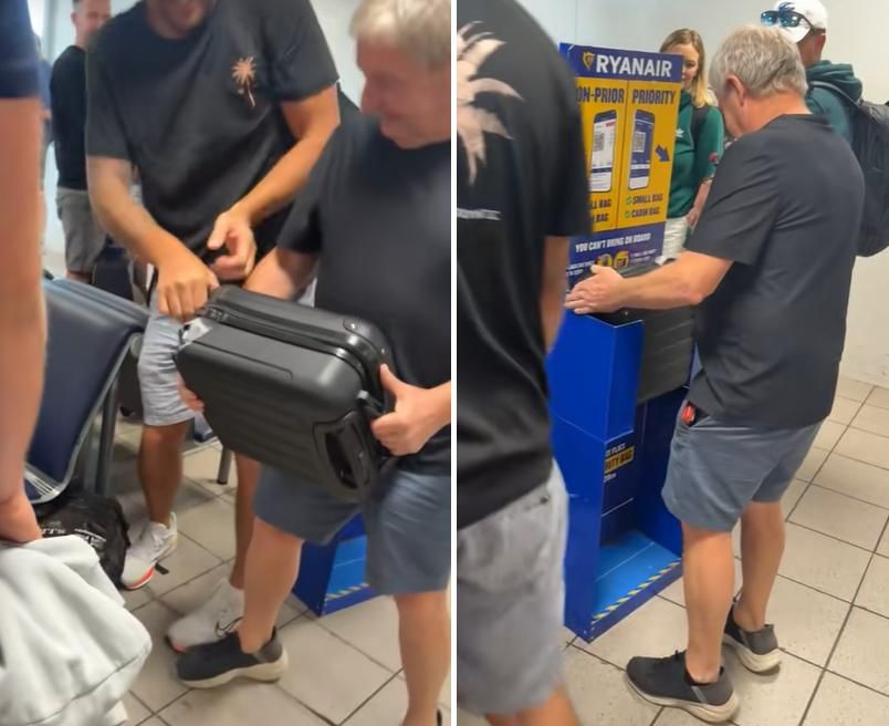 El turista se mostró feliz al encajar su maleta en el medidor de Ryanair.