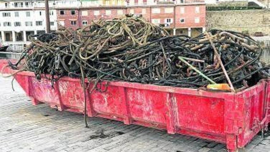 Sacan cinco contenedores de restos del fondo del muelle