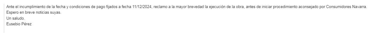 Correo enviado por el afectado a la empresa.