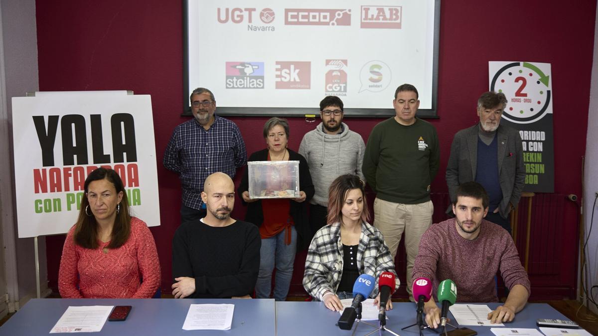 &#039;Yala, Nafarroa con Palestina&#039;: rueda de prensa de los sindicatos.
