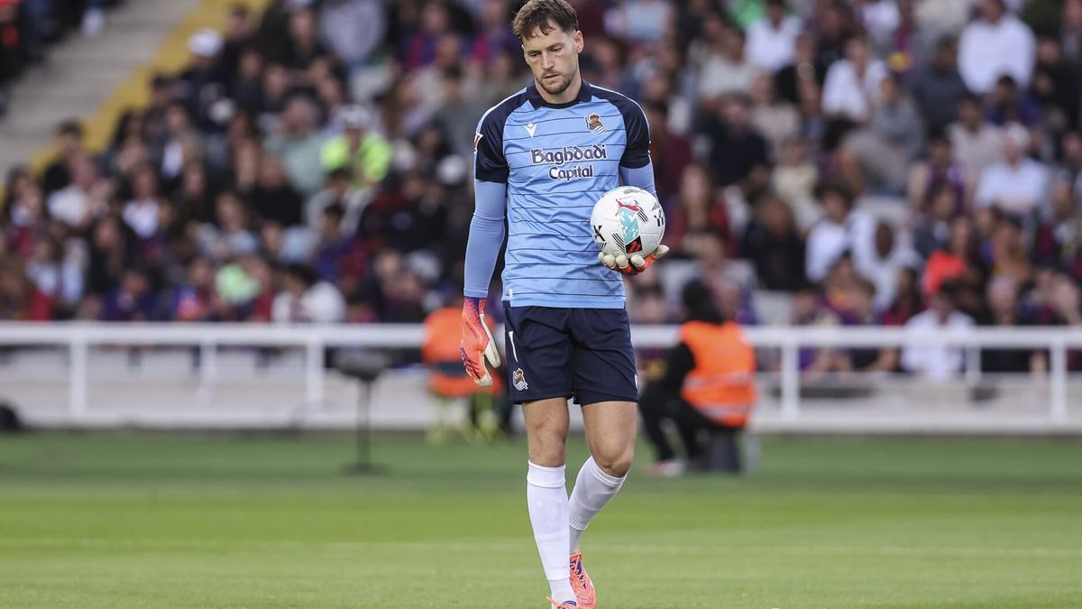 Álex Remiro, durante el partido ante el Barcelona en el que fue el realistas más destacado.