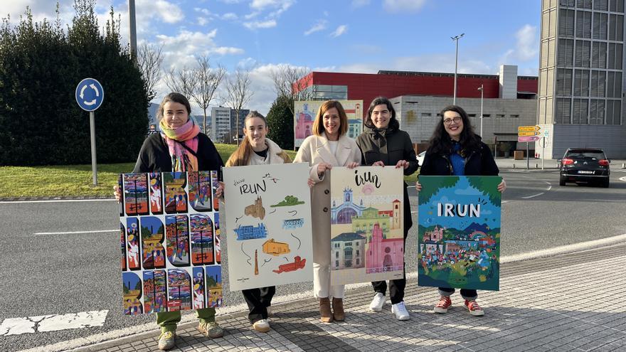 Cuatro carteles con firma local y femenina dan la bienvenida a quienes llegan a Irun