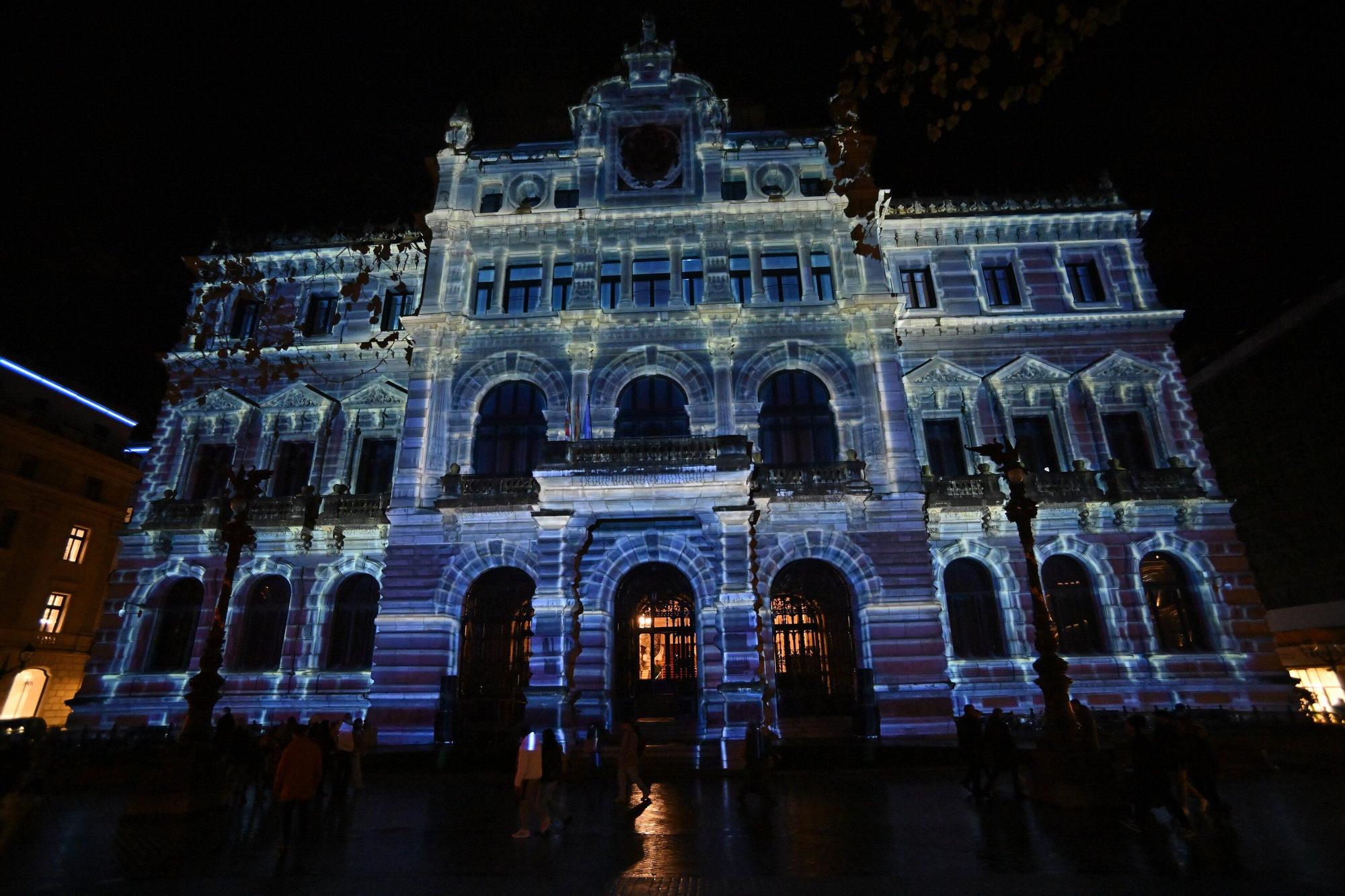 Así se ha iluminado la fachada del Palacio Foral de Bizkaia