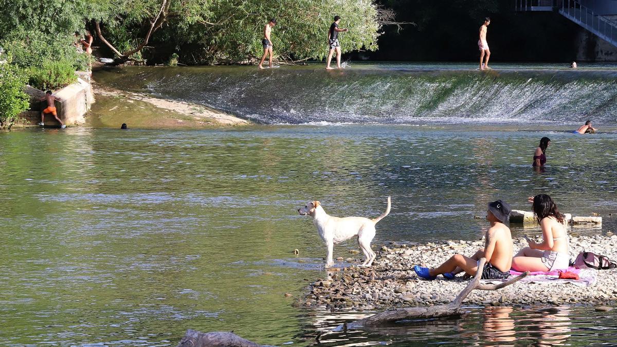 Jóvenes bañándose en el Río Arga