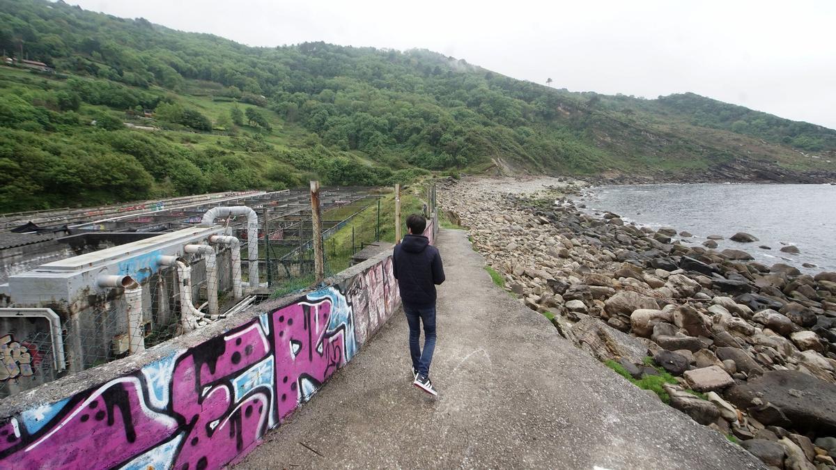 Una persona pasea junto a los estanques en la cala de Agiti