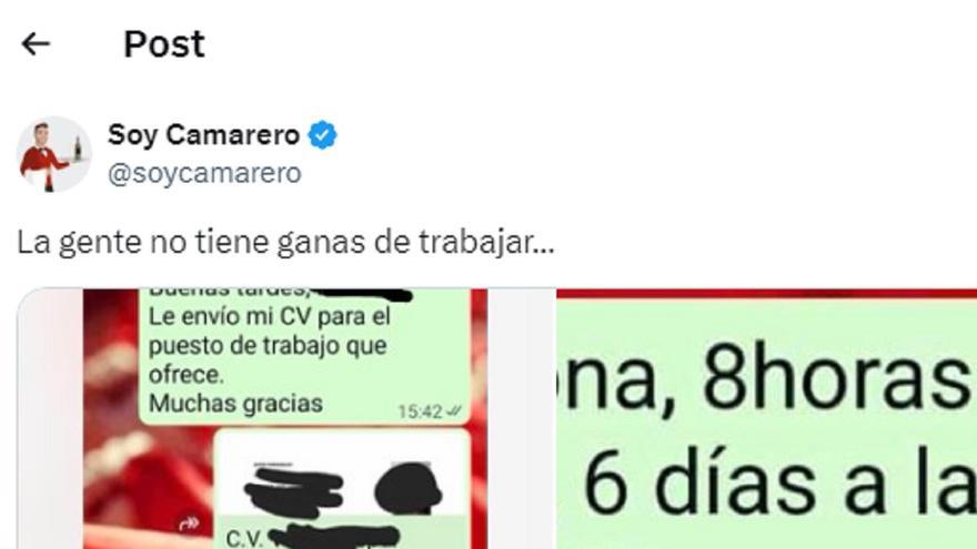 La esclavista oferta para trabajar de camarero y lo que le responden cuando la cuestiona