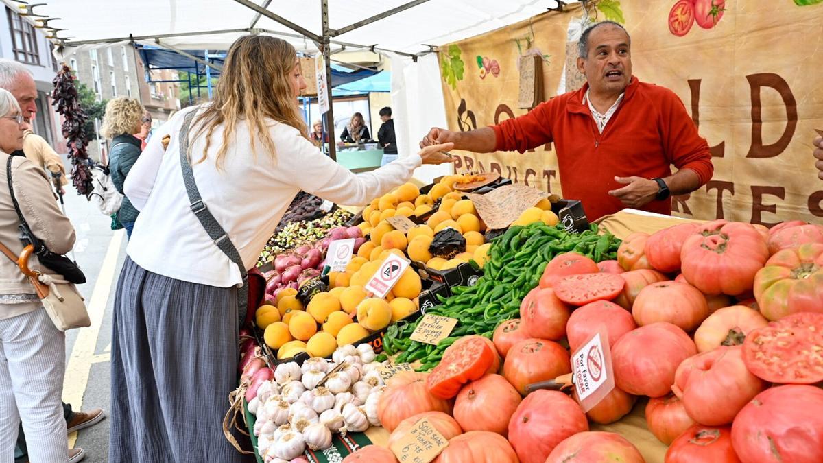 Un puesto de frutas y verduras en la feria extraordinaria de Ordizia