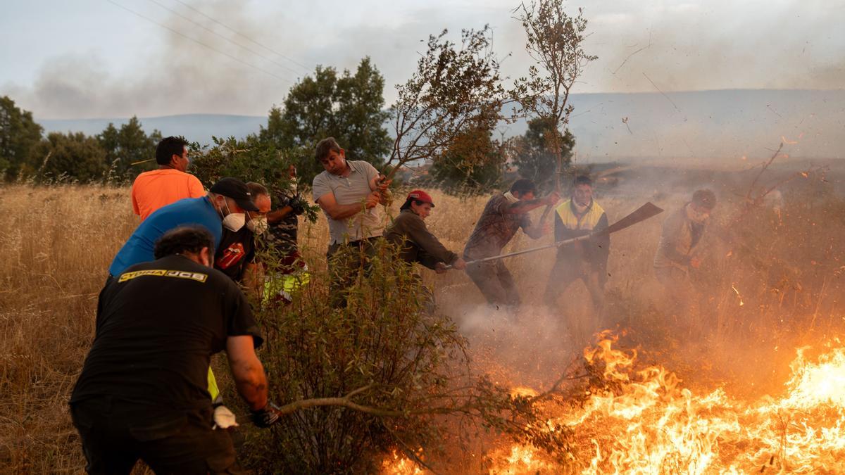 Voluntarios colaborando en la extinción de un incendio en la provincia de León