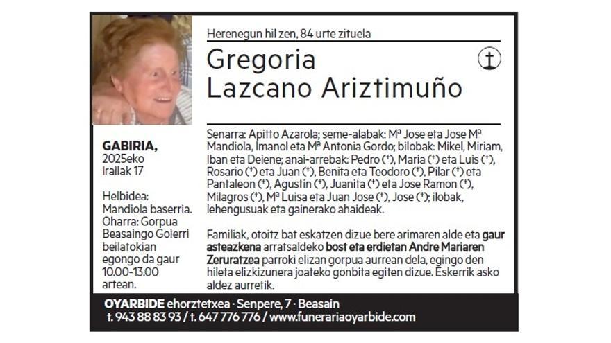 GREGORIA LAZCANO ARIZTIMUÑO
