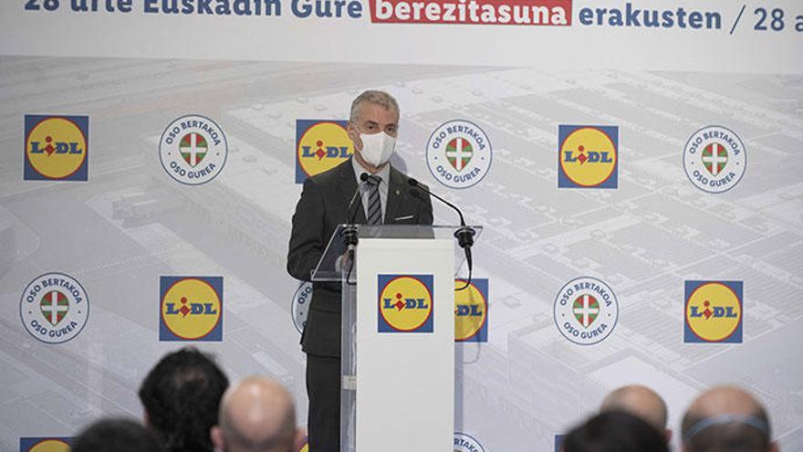 Urkullu, durante la presentación de la nueva plataforma logística de Lidl en Nanclares de la Oca.