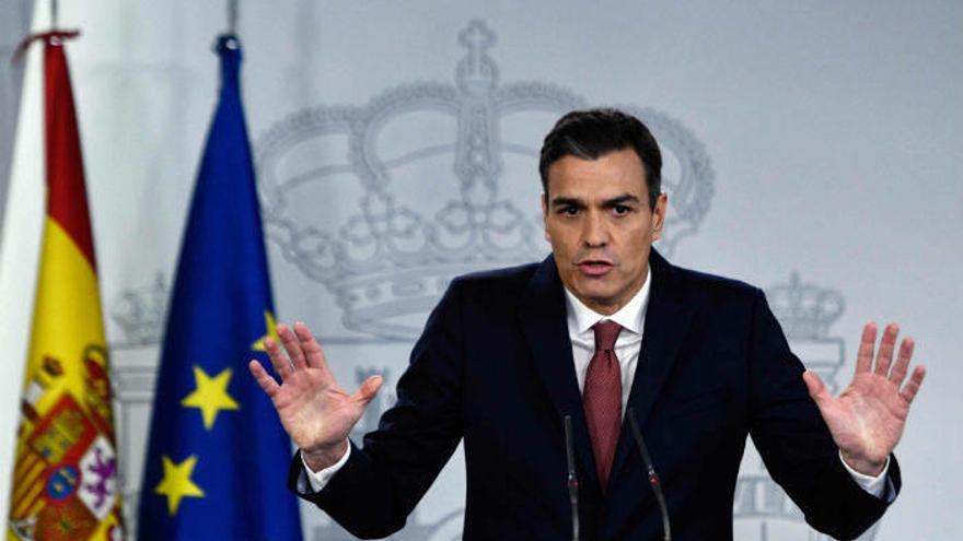 El presidente del Gobierno español, Pedro Sánchez, en la rueda de prensa que ofreció ayer en La Moncloa.
