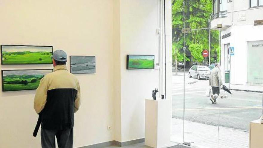 Una persona observa la exposición en el local de la galería pamplonesa.
