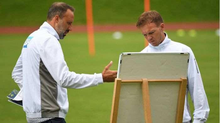 Matarazzo y Nagelsmann, durante la etapa de ambos en el Hoffenheim, con el nuevo técnico realista en el rol de asistente.