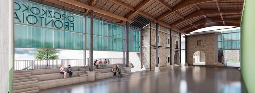 Vita interior del frontón con el cerramiento metálico