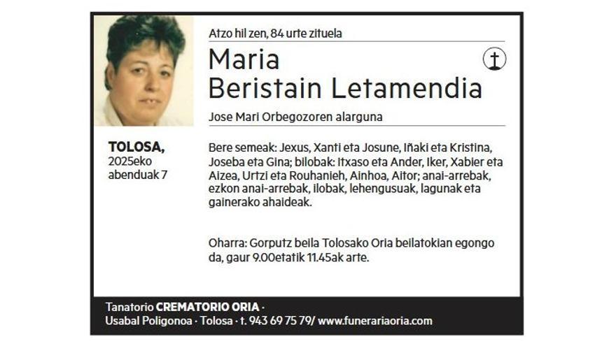 MARIA BERISTAIN LETAMENDIA