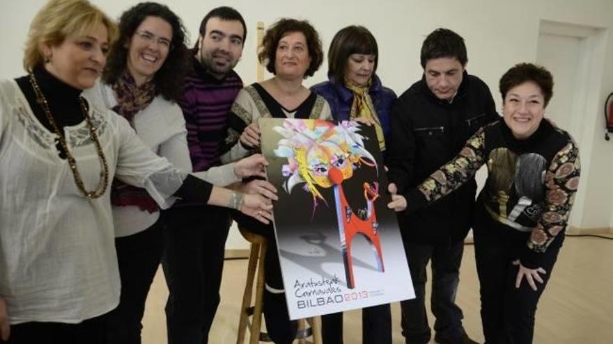 El puente de la Salve disfrazado, cartel de los Carnavales de Bilbao