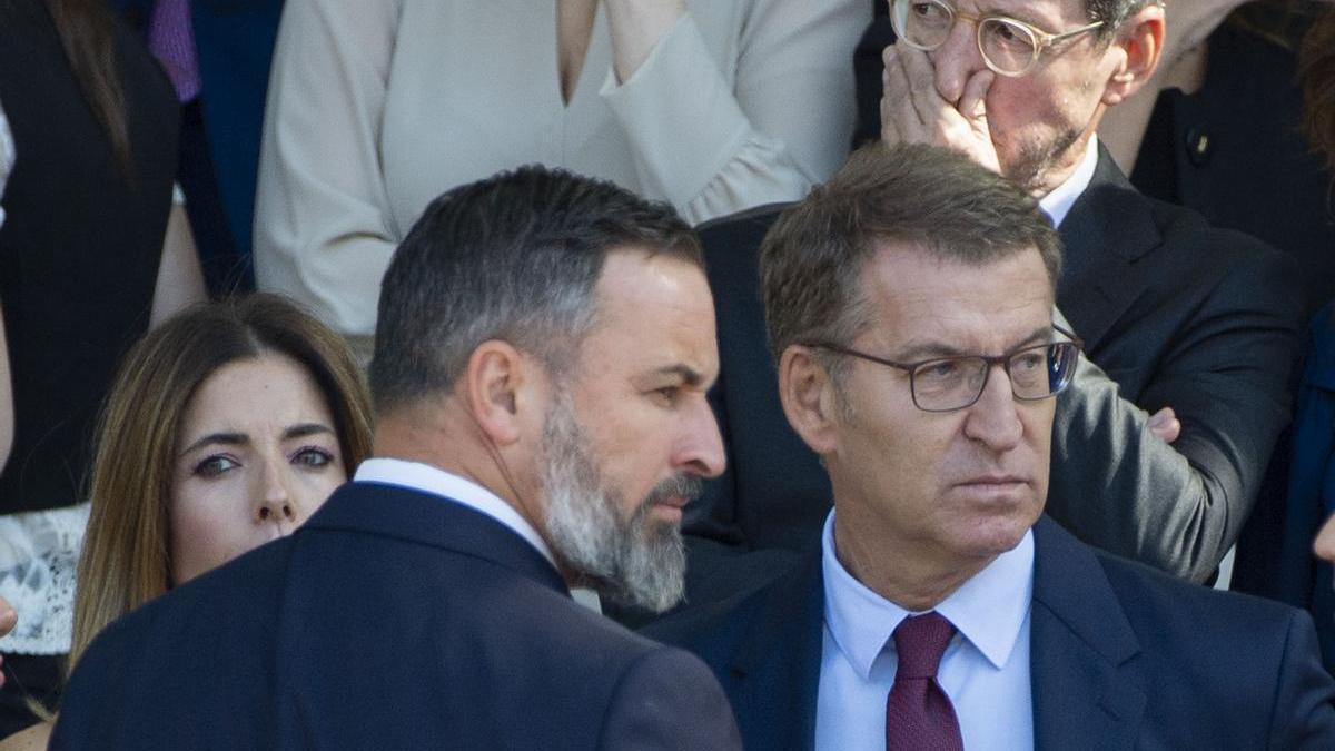 Abascal y Feijóo, durante un desfile del 12 de octubre.