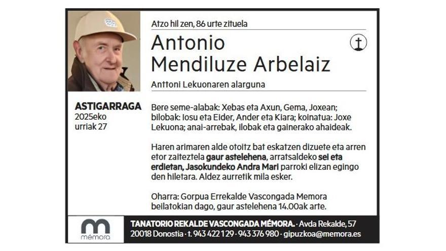 ANTONIO MENDILUZE ARBELAIZ