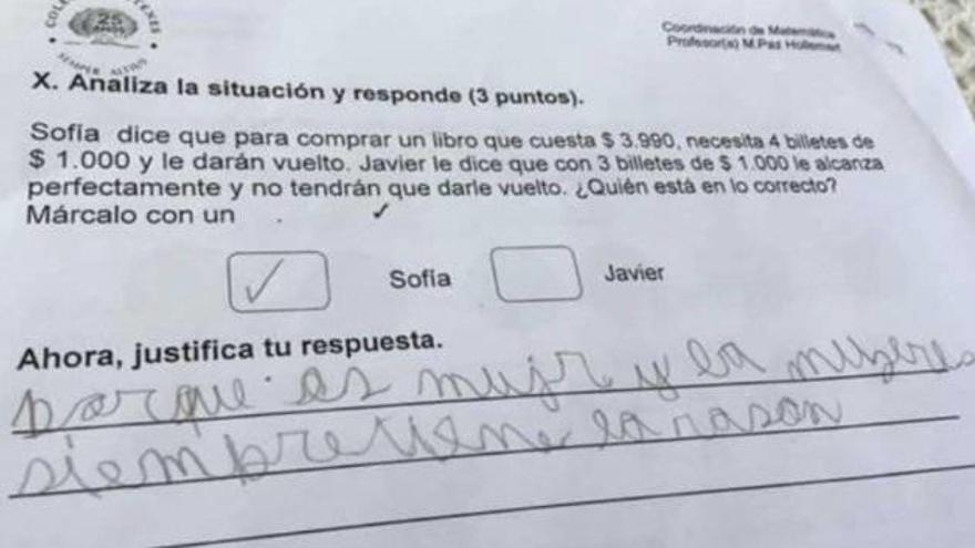 La original respuesta de un alumno a este problema matemático