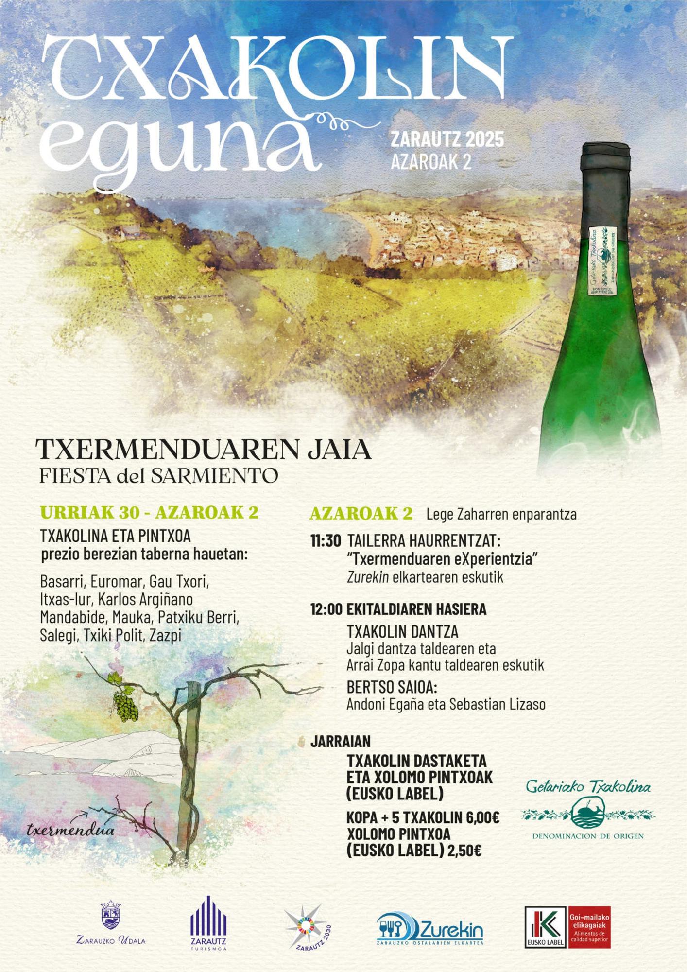 Cartel del Txakolin Eguna de Zarautz que se celebrará este domingo.