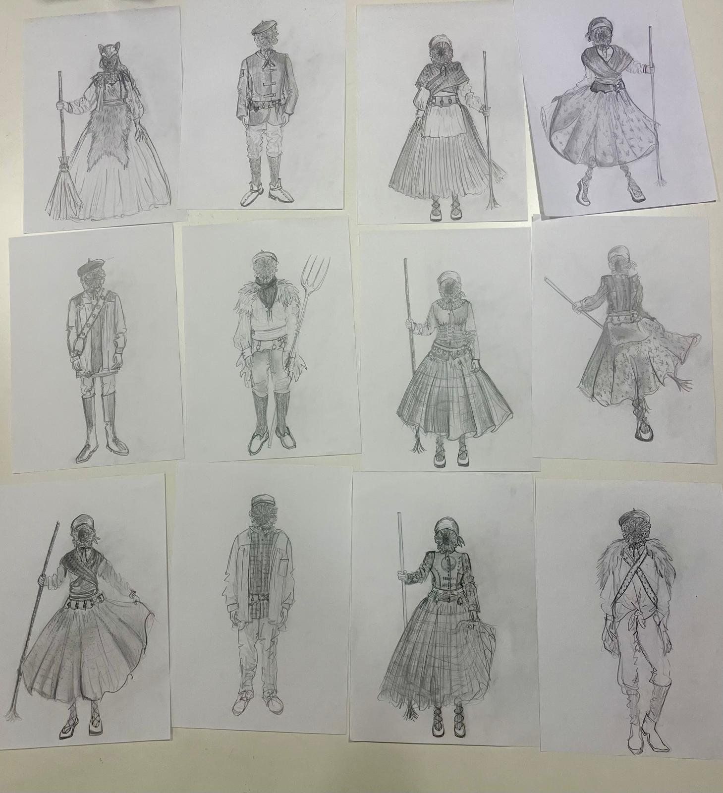 Bocetos de los personajes en el taller de Edurne Ibáñez.