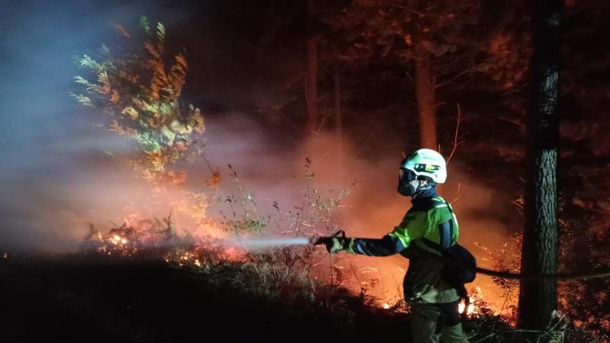 El viento reactiva el incendio de Güeñes durante la noche