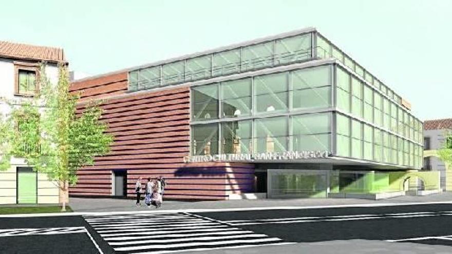 Recreación por ordenador del futuro centro cultural visto desde el paseo de Pamplona.