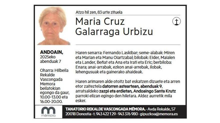 MARIA CRUZ GALARRAGA URBIZU