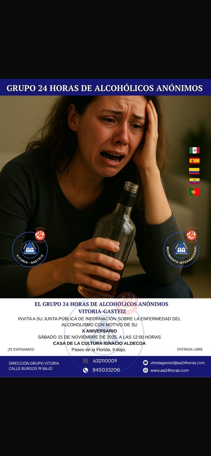 Cartel por el acto del décimo aniversario del Grupo 24 horas de Alcohólicos Anónimos de Vitoria