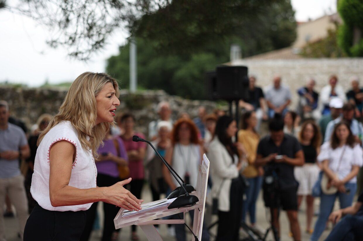 Yolanda Díaz y Ione Belarra comparten campaña de Sumar en Pamplona