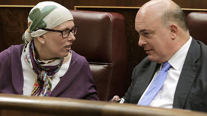 Los diputados de Nafarroa Bai, Uxue Barkos y PNV, Emilio Olabarría, durante el pleno del Congreso