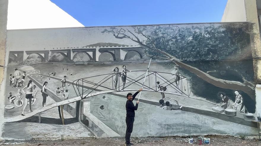 Los veranos de antaño en El Ferial regresan a Lodosa convertidos en un gran mural