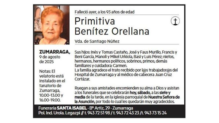 PRIMITIVA BENÍTEZ ORELLANA