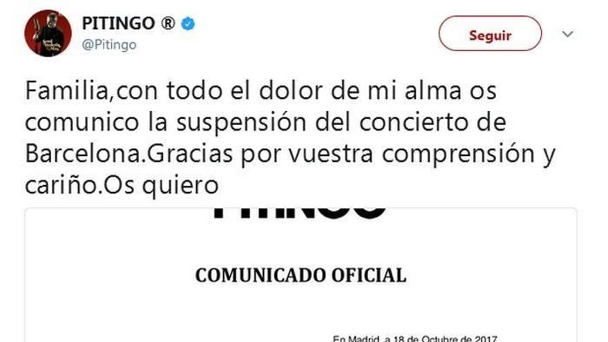 Pitingo suspendió ayer su actuación en Barcelona
