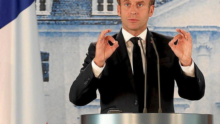 Emmanuel Macron, presidente de la República Francesa, durante una rueda de prensa en Alemania. Foto: Efe